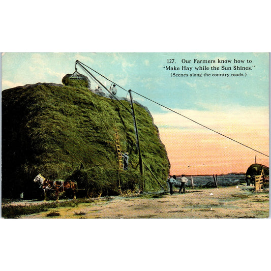 Farmers Make Hay While The Sun Shines c1910 Original Postcard P2-1