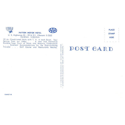 Patton Motor Hotel AAA Fairfax Virginia - Postcard TJ8-2