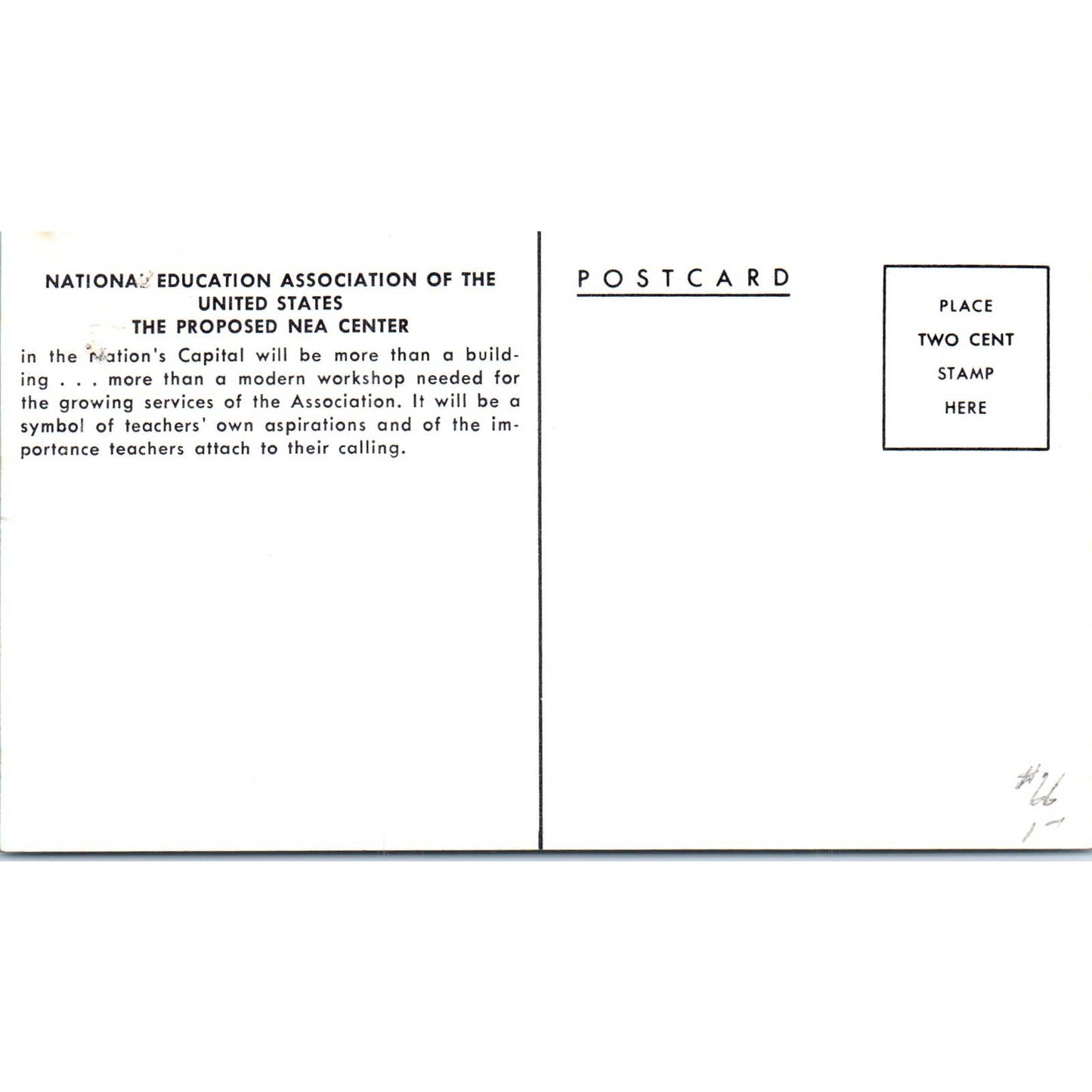 Proposed NEA Center Original Postcard TK1-P12