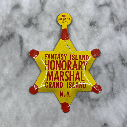 Vtg Fantasy Island Honorary Marshal Grand Island NY Foldback Badge Button SF1