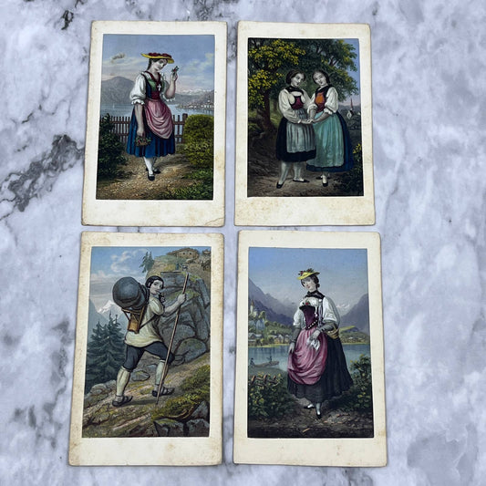 Antique SWISS HAND COLORED Victorian Women Set of 4 CDV ALBUM CARDS  2.75x4" SA2