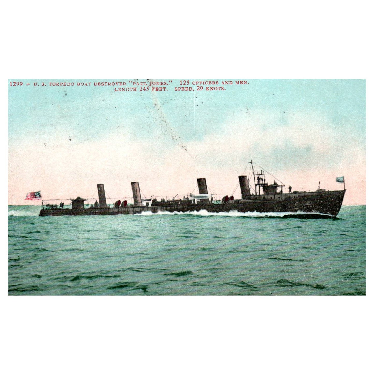 US Torpedo Boat Destroyer Paul Jones 1911 - Original Postcard TJ8-5