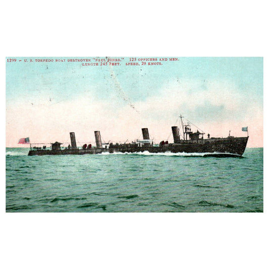 US Torpedo Boat Destroyer Paul Jones 1911 - Original Postcard TJ8-5
