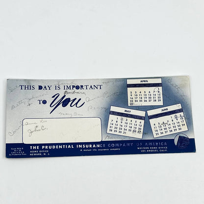 1950 Blotter Card Prudential Insurance Company Newark NJ SC6