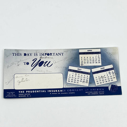 1950 Blotter Card Prudential Insurance Company Newark NJ SC6