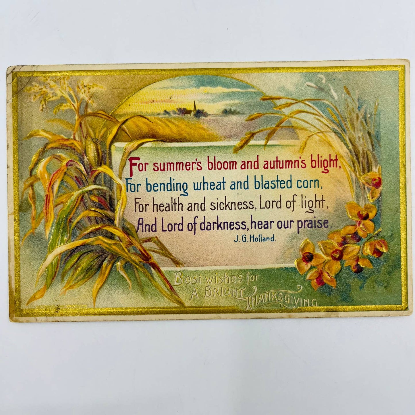 1911 Thanksgiving Post Card Church Corn JG Holland Poem John Winsch PA3