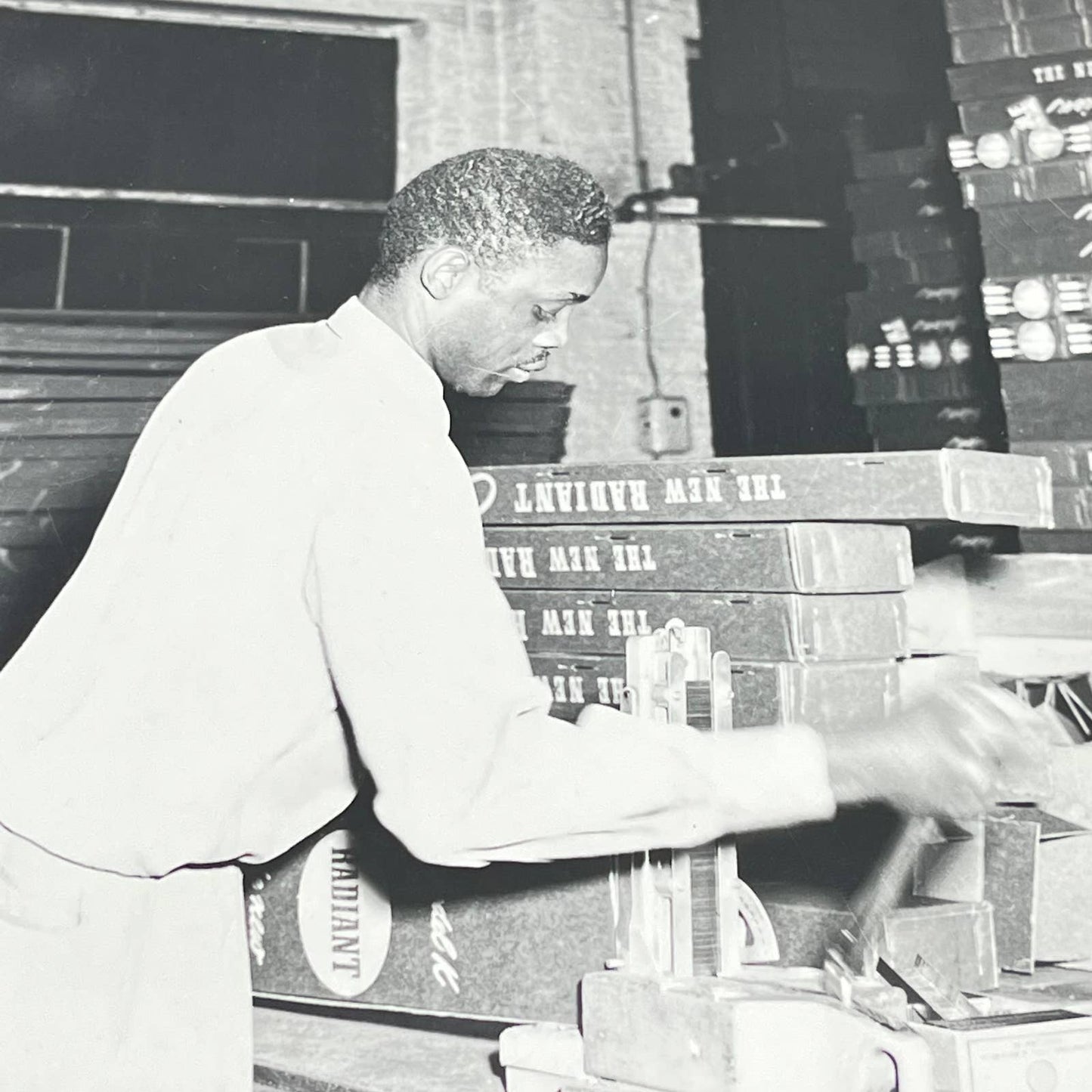 1940s Assembly Line Manufacturing Photo Black Man Working Chicago IL AA7-15