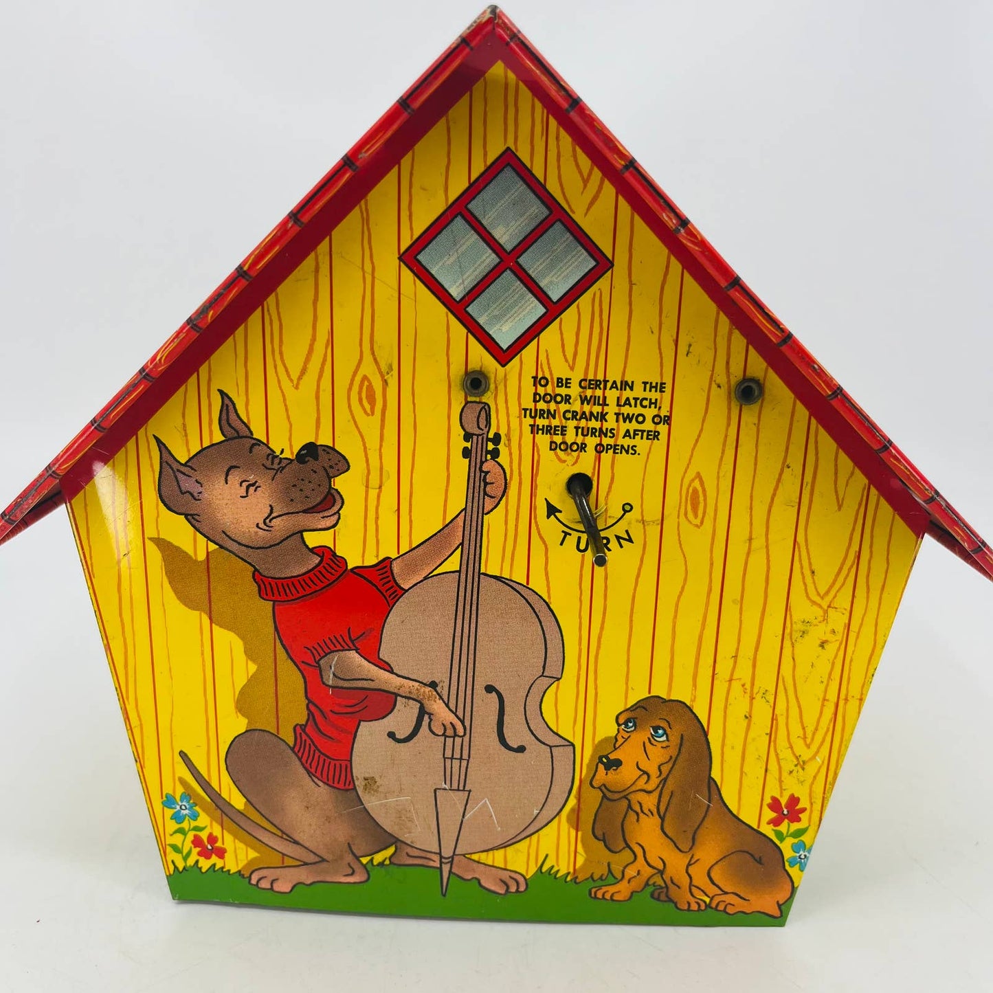 Fido’s Musical Dog House Vintage Tin Litho Wind Up Toy Ohio Art WORKS Swiss TC4