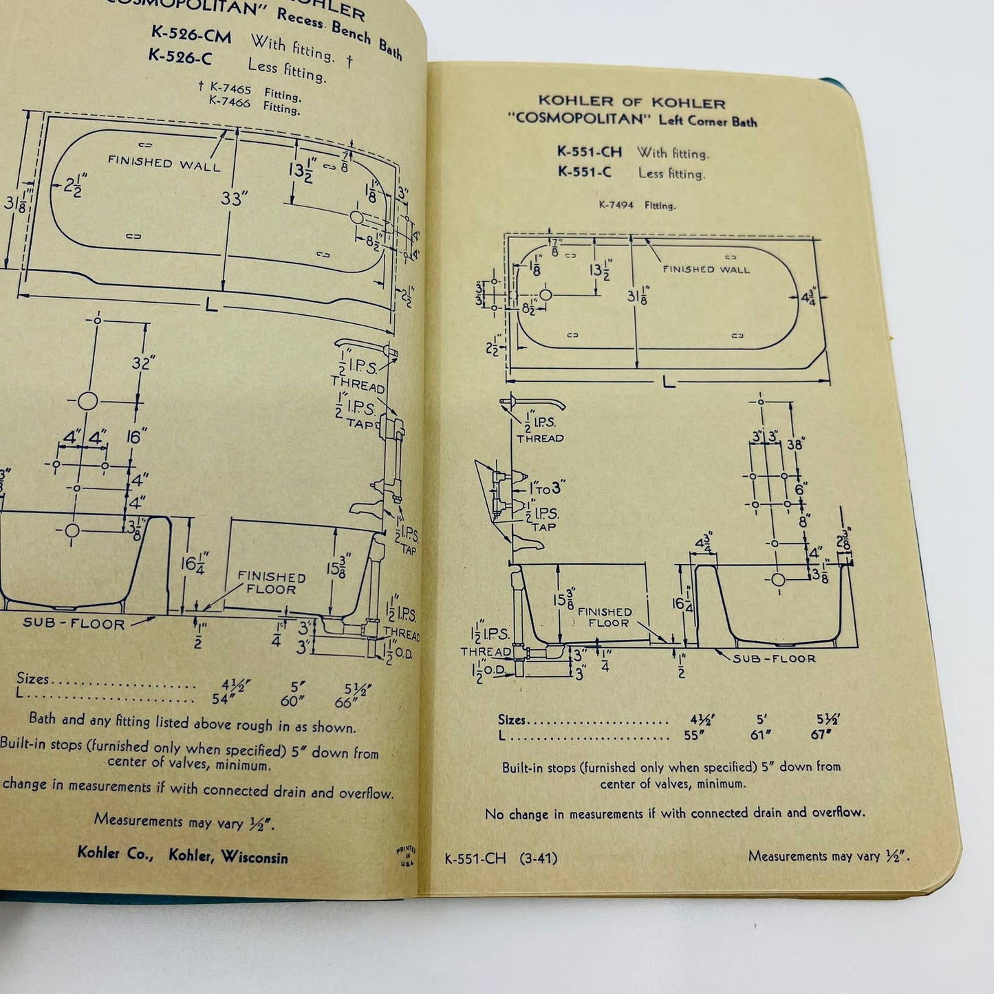 1941 Kohler Roughing-In Service Manual Plumbing Fixtures Heating Equipment TD8