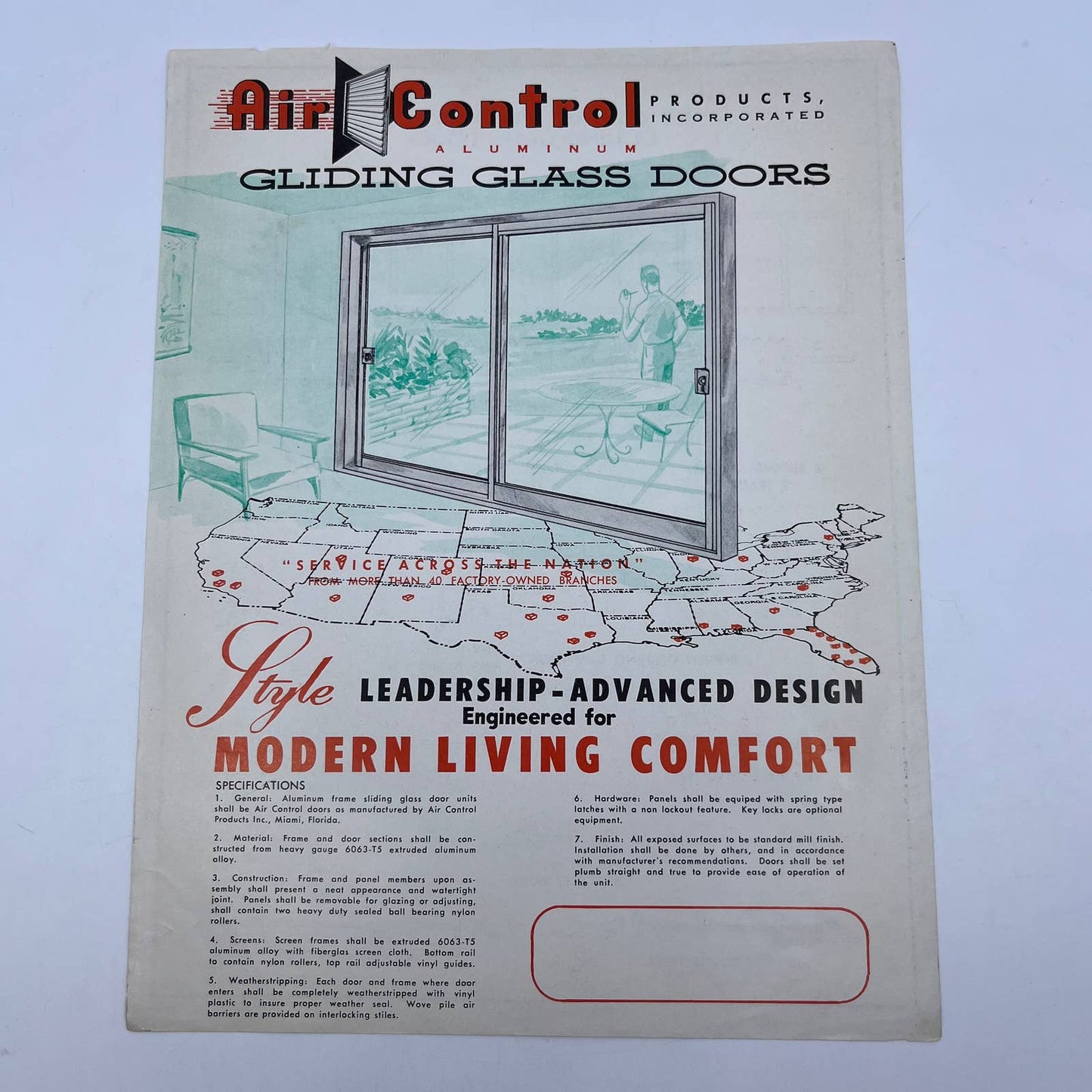 1950s Air Control Products Inc. Gliding Glass Doors Advertising Leaflet AC8