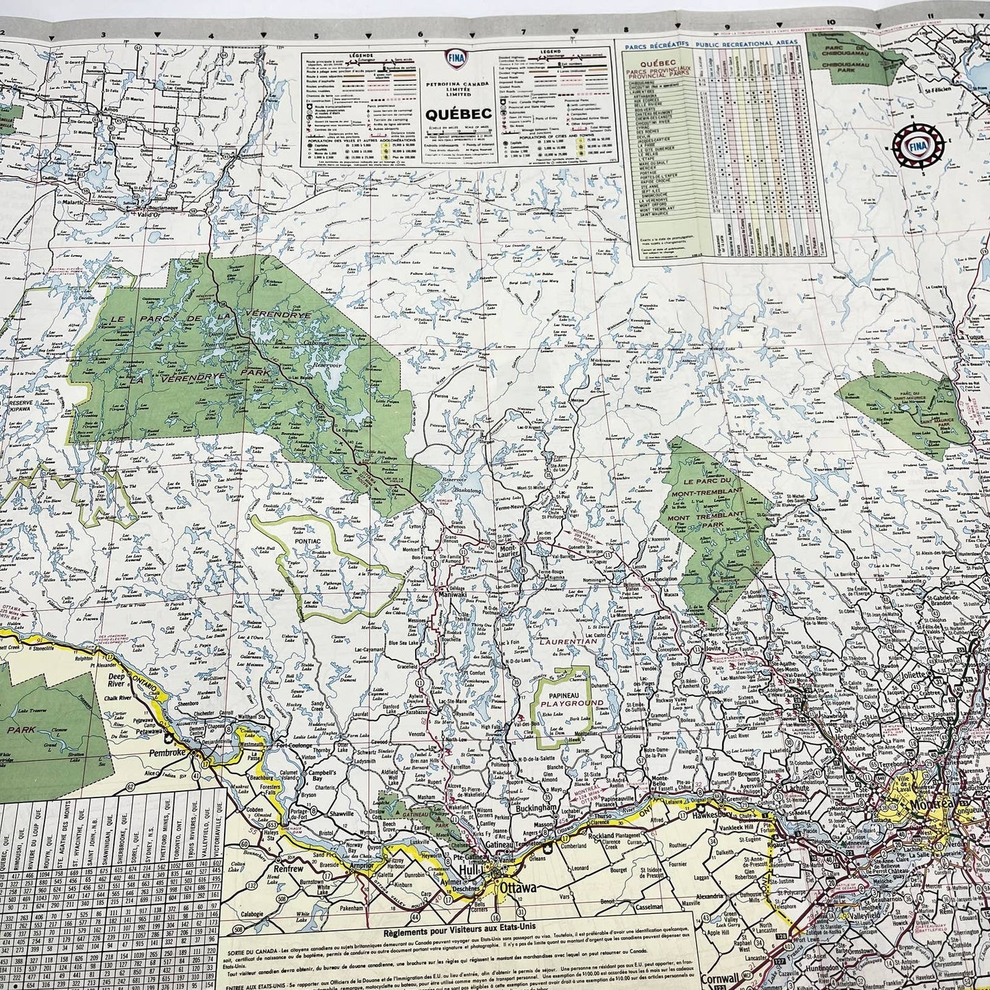 1971 Fina Fold Out Road Map of Quebec Petrofina Canada D7