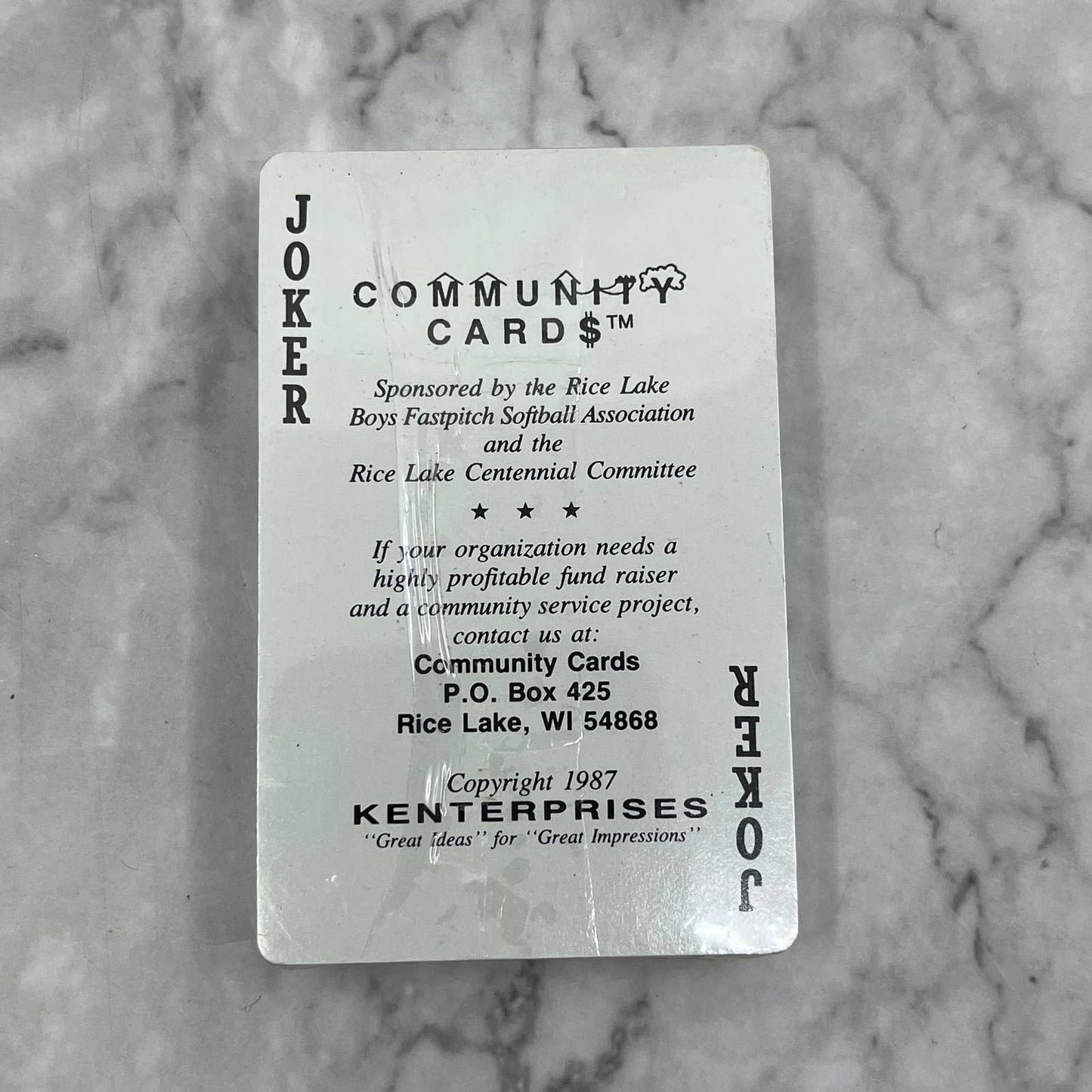 1987 Rice Lake Wisconsin Centennial SEALED Deck of Playing Cards TB5