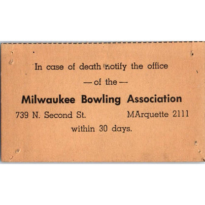 1947 Milwaukee Bowling Association Membership Card Carl W. K. Anderson SE5-3