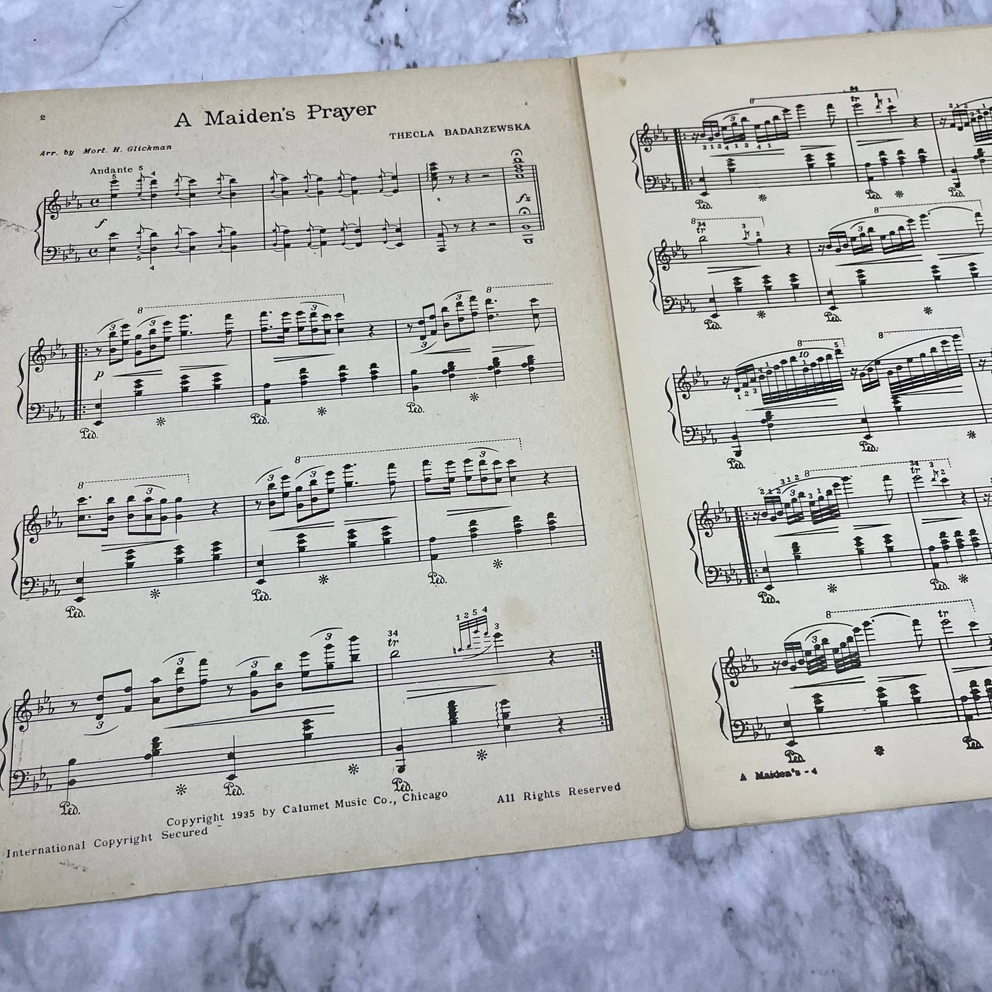 Vintage Sheet Music A Maidens Prayer Piano Solo Thecla Badarzewska TI1