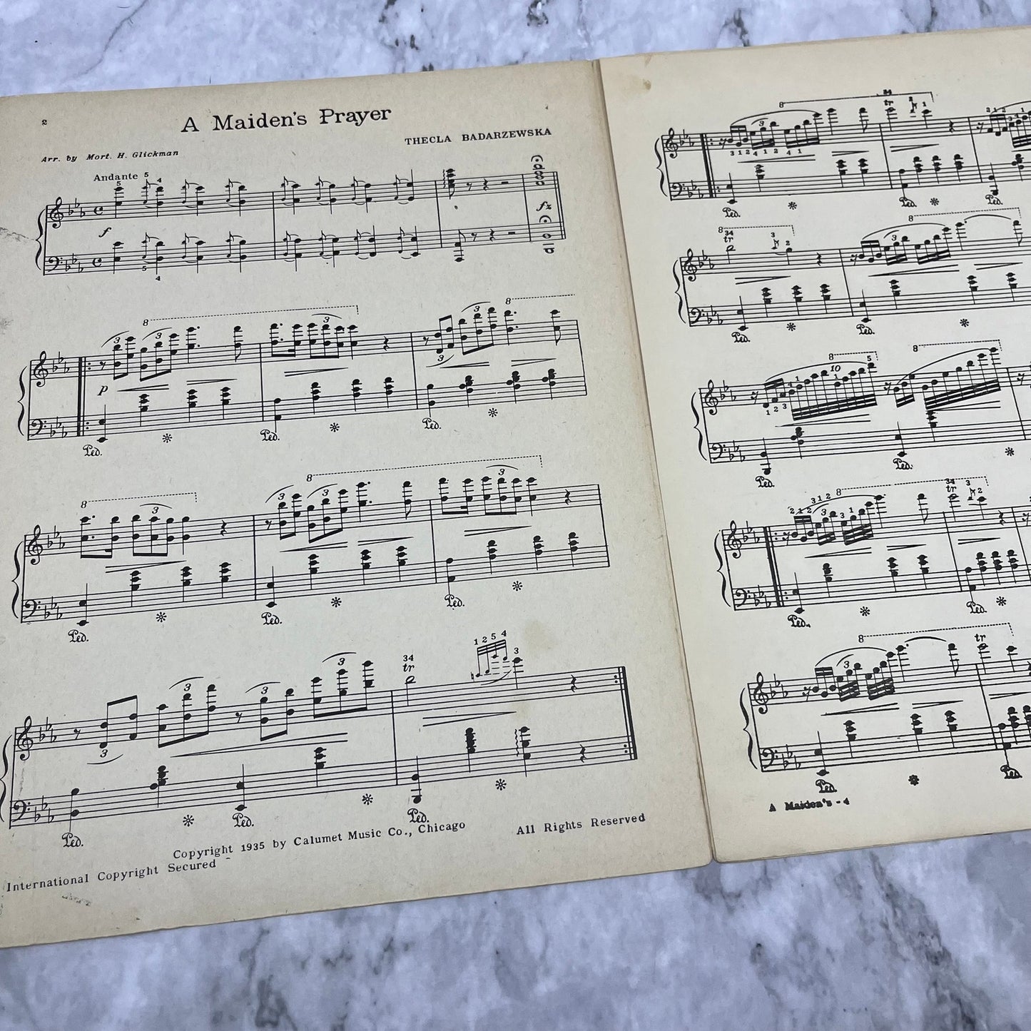 Vintage Sheet Music A Maidens Prayer Piano Solo Thecla Badarzewska V39-3