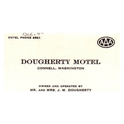 Dougherty Motel AAA Connell Washington J.M. Dougherty - Business Card TJ8-1