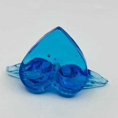 Kissing Heart Shaped Blue Birds of Happiness Blue Glass Paperweight 6x2.5” TD1