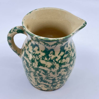 Robinson Ransbottom Green Spongeware Creamer Pitcher RRP Roseville 1 Pt 4.5” TE8