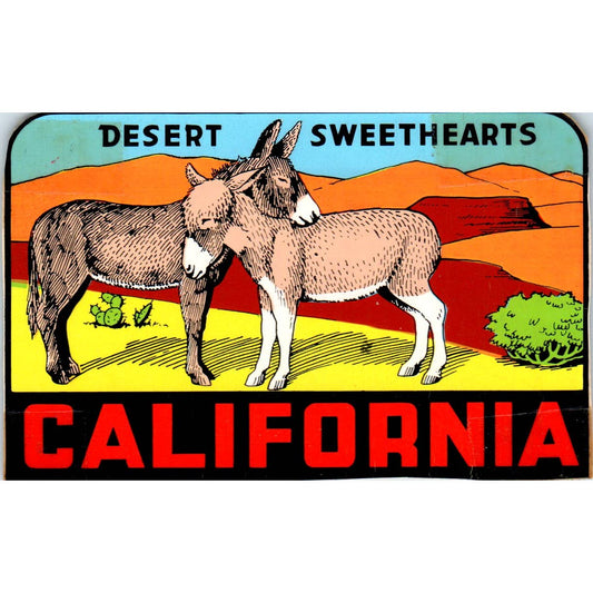 1960s California Burros California Sweethearts Souvenir Decal Sticker 2.5x4" SE5