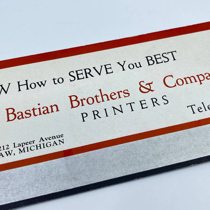 1920s Blotter Card Striped Bastian Brothers & Company Printers Saginaw MI SC9