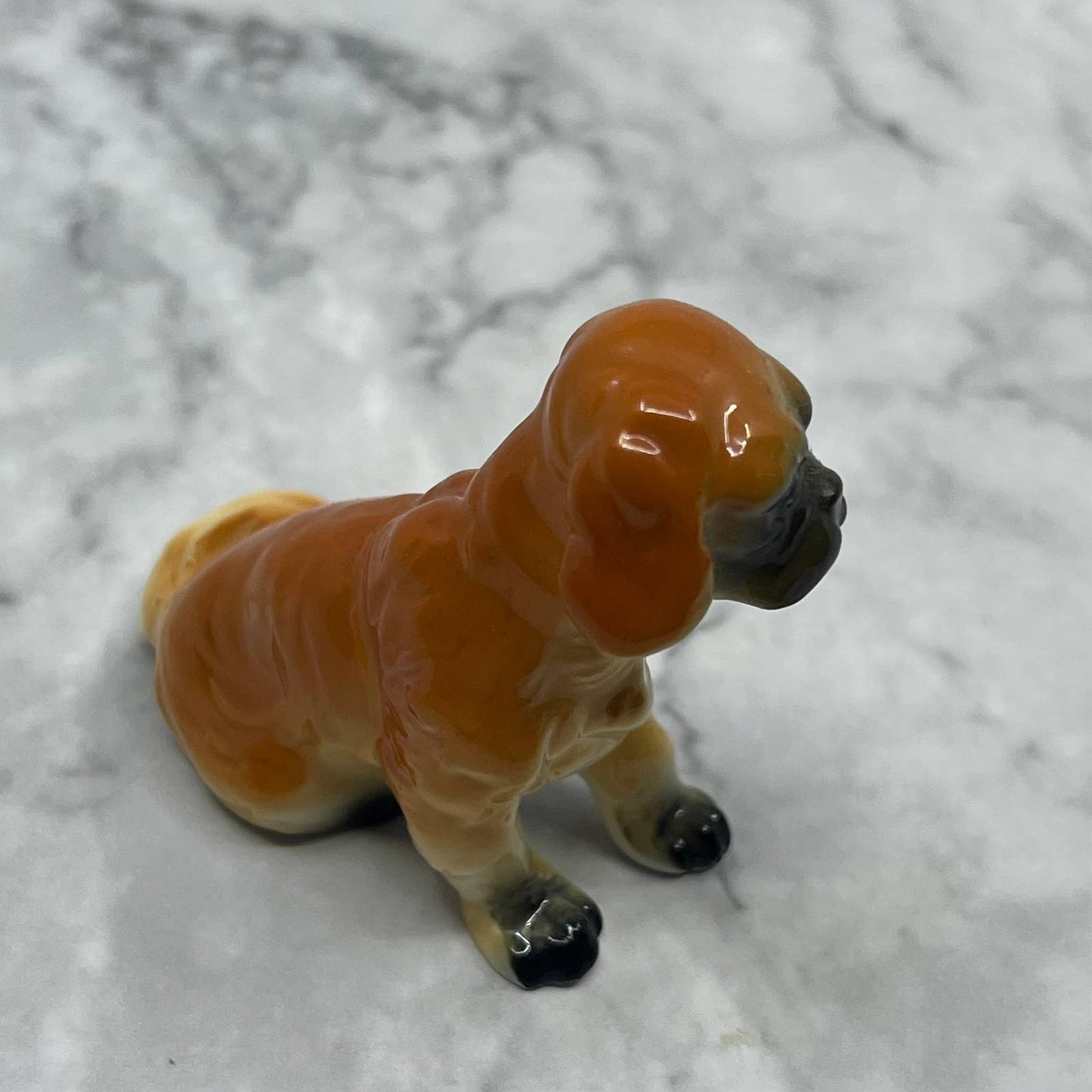 Vintage MCM Hand Painted Pekingese Dog Bone China Figurine 2.5” SE1