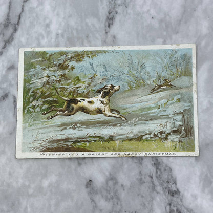 1880s Embossed Christmas Victorian Trade Card Hunting Pointer Dog EA4-1