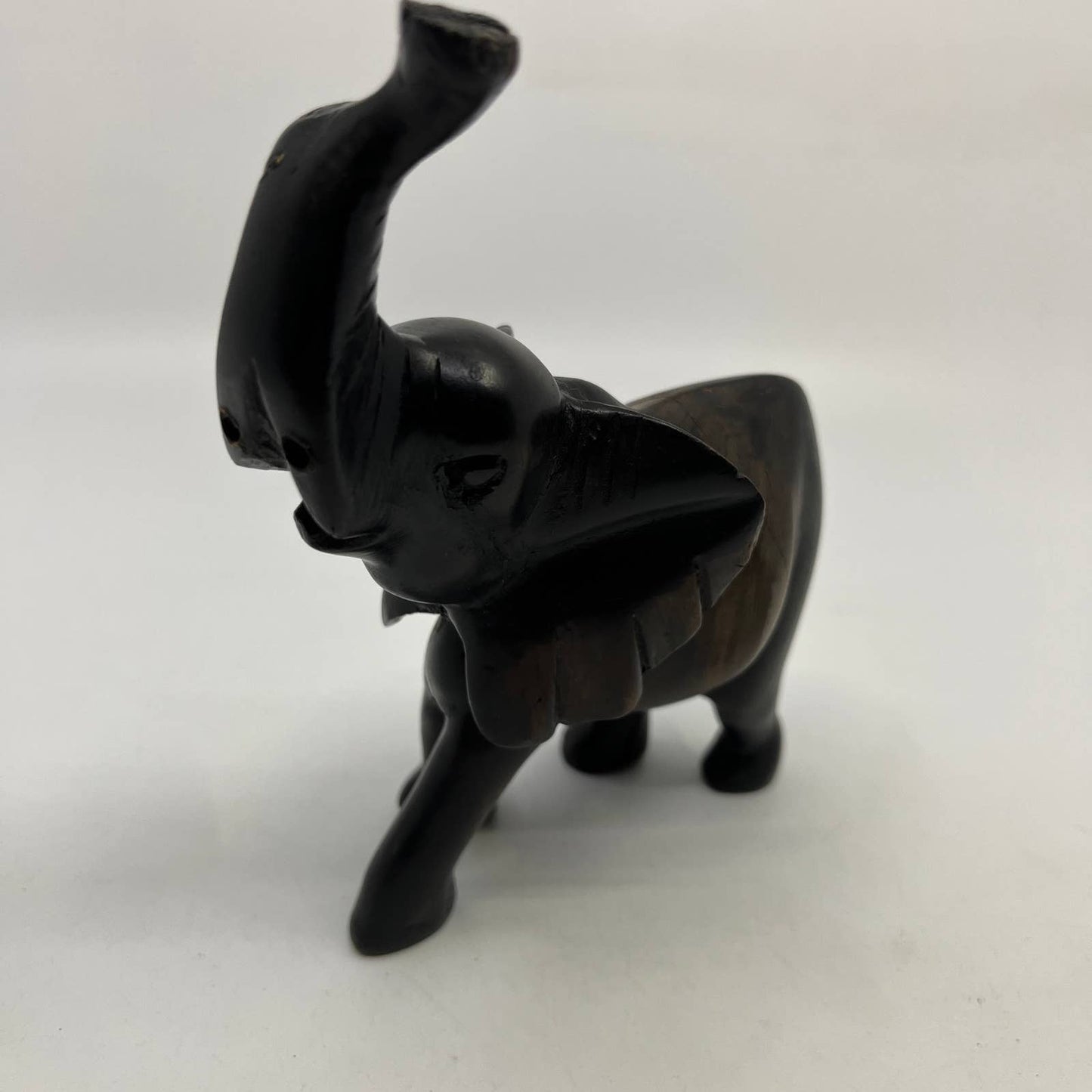 Vintage MCM Hand Carved Solid Wood Elephant Figure Statue ~6" TH8