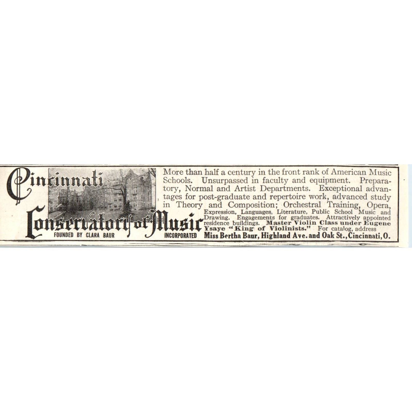 c1920 Harper's Magazine Ad - Cincinnati Conservatory of Music Bertha Baur EA3-3