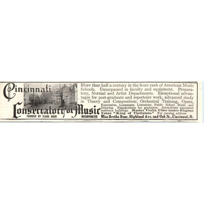 c1920 Harper's Magazine Ad - Cincinnati Conservatory of Music Bertha Baur EA3-3