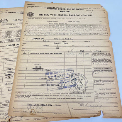 1953 The New York Central Railroad Co RR Original Bill of Lading Lot of 5 AB1-4