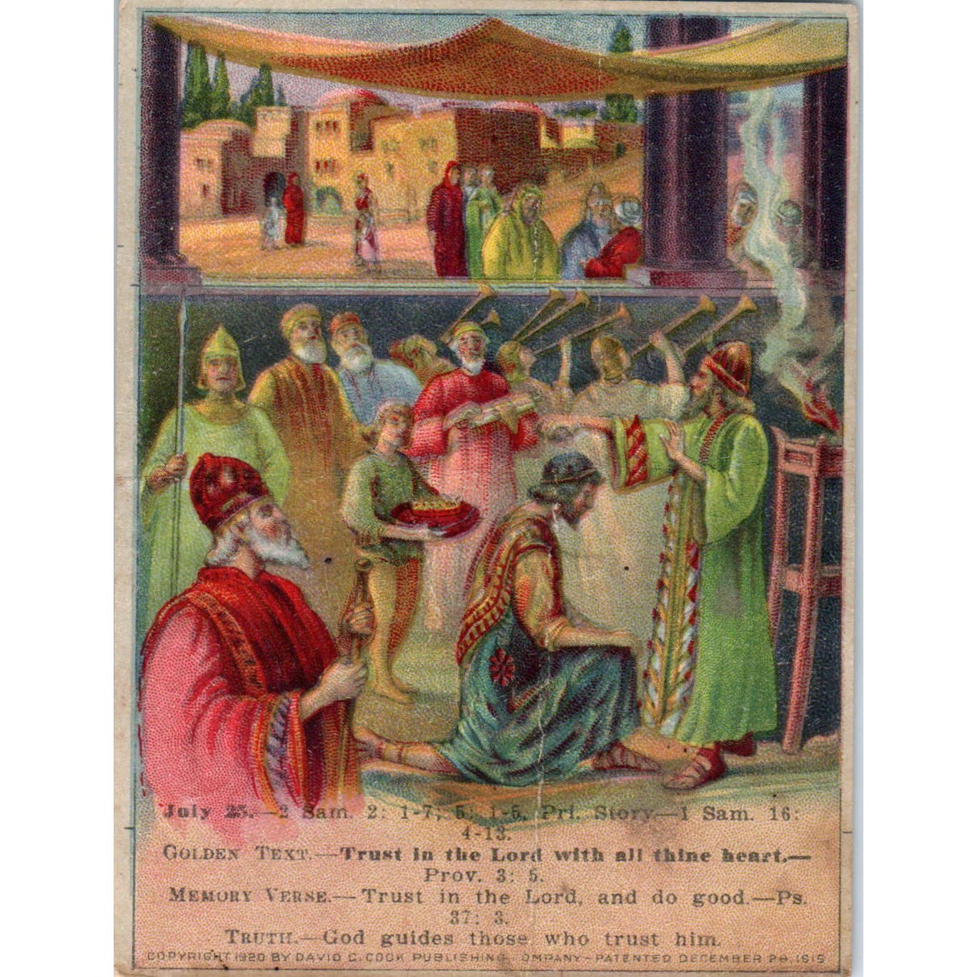 1920 Christian Lesson Picture Card David Succeeds Saul as King SE5