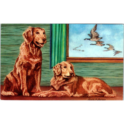 Lewis H. Larsen 1953 Golden Retriever Dog Painting Original Postcard TK1-27-2