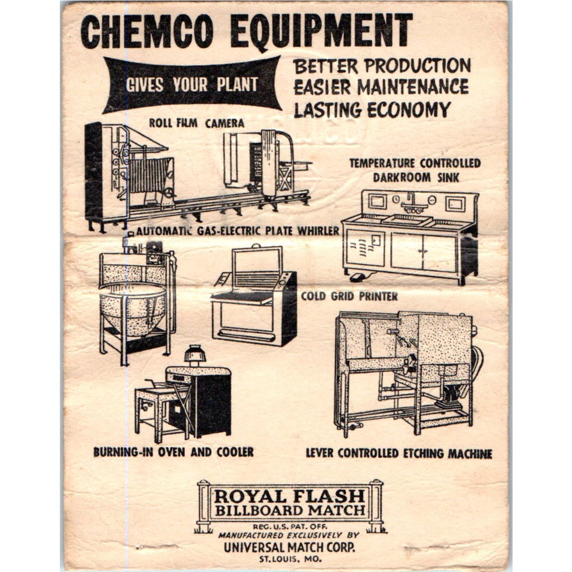 Chemco Equipment Photoproducts Wide Advertising Matchbook Cover SA9-M7