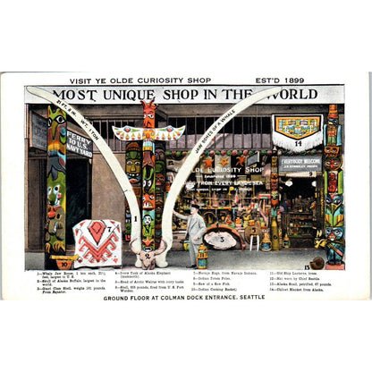 Vintage Postcard Ye Olde Curiosity Shop Colman Dock Seattle Washington TD9