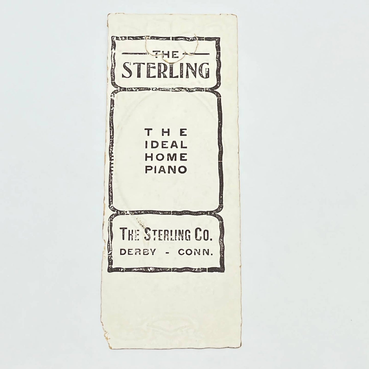 Original 1880s Victorian Trade Card Bookmark The Sterling Piano Derby CT AB6