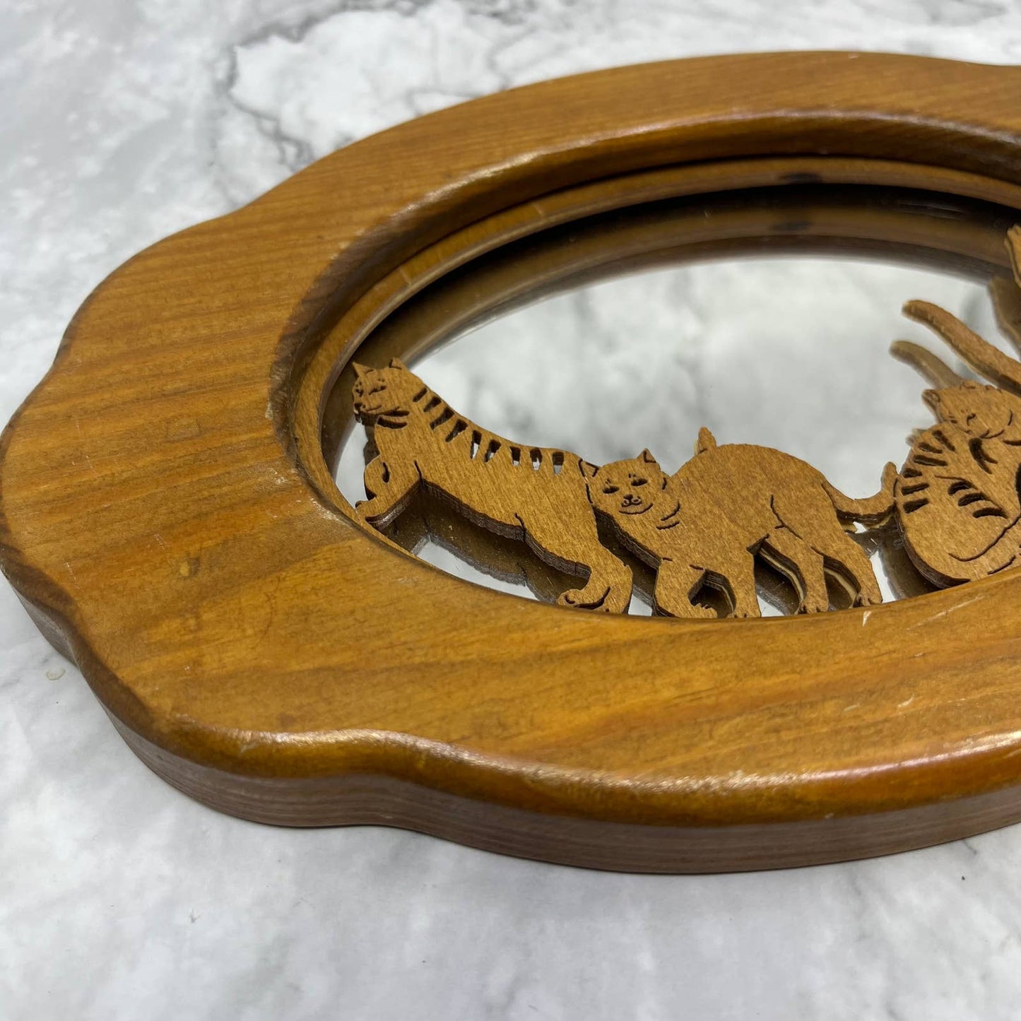 Vintage Kitsch Die Cut Solid Wood Cat Wall Mirror 7x10 TI7