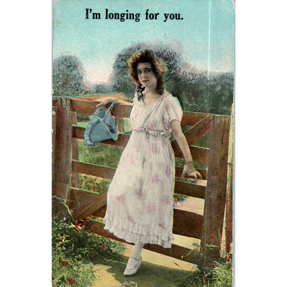 Victorian Woman I'm Longing For You Romance Tinted Original Postcard TK1-P19