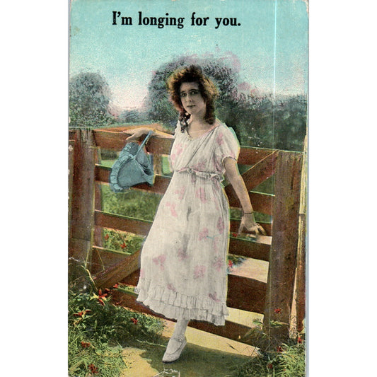 Victorian Woman I'm Longing For You Romance Tinted Original Postcard P2-4