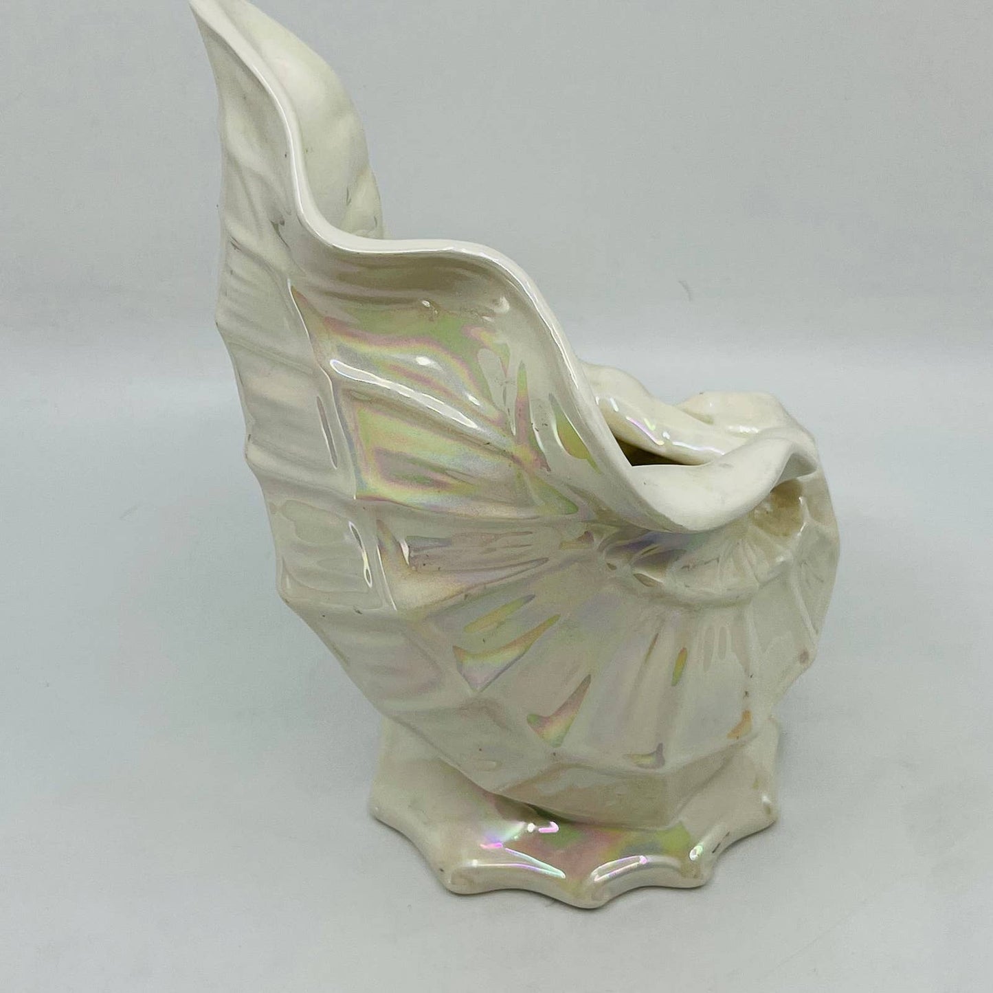 1950s Art Deco Porcelain Lefton 2906 Sea Shell Planter Iridescent 8” TD3