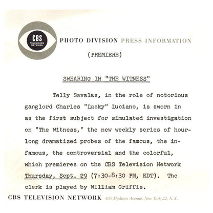 c1960 Press Photo Telly Savalas and William Griffis The Witness CBS TJ7-2