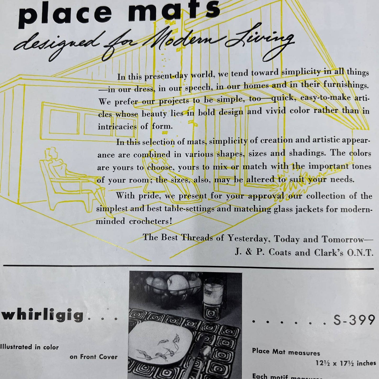 1953 Coats & Clark's Book No.298 Table Magic Place Mats Bottle Cap Crochet TH7