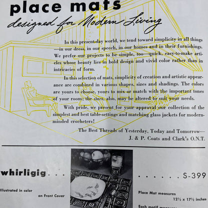 1953 Coats & Clark's Book No.298 Table Magic Place Mats Bottle Cap Crochet TH7