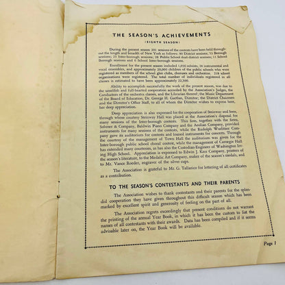 1931 New York Music Week Assn Presentation of Awards Carnegie Hall Program TD6