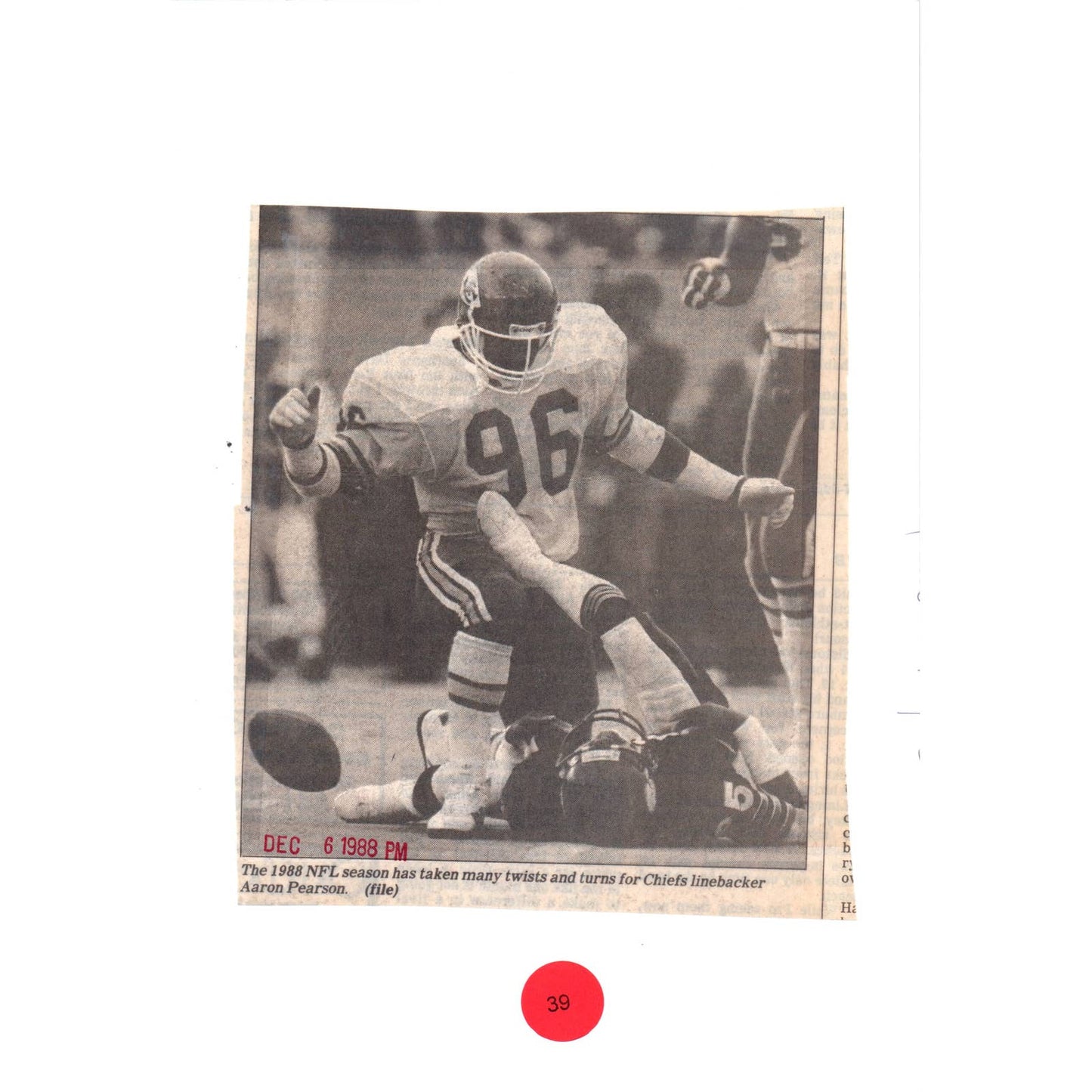 1988 Original Press Photo Football Kansas City Chiefs Aaron Pearson 7x10" TK2-FP