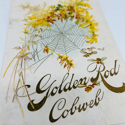 1880s Embossed Autumn Victorian Greeting Card Goldenrod Cobweb Bees Gilt AA3