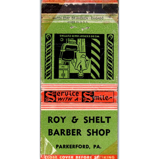 Roy & Shelt Barber Shop Parkerford PA Advertising Matchbook Cover MM9-7
