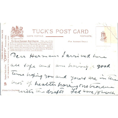 The Ocean Passenger Boat Express Train Raphael Tuck Oilette Postcard TK1-21