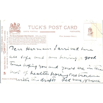 The Ocean Passenger Boat Express Train Raphael Tuck Oilette Postcard P2-1