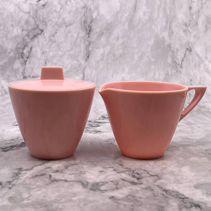 Vintage MCM Melmac Pink Creamer & Covered Sugar Bowl Set USA Malamine TJ5