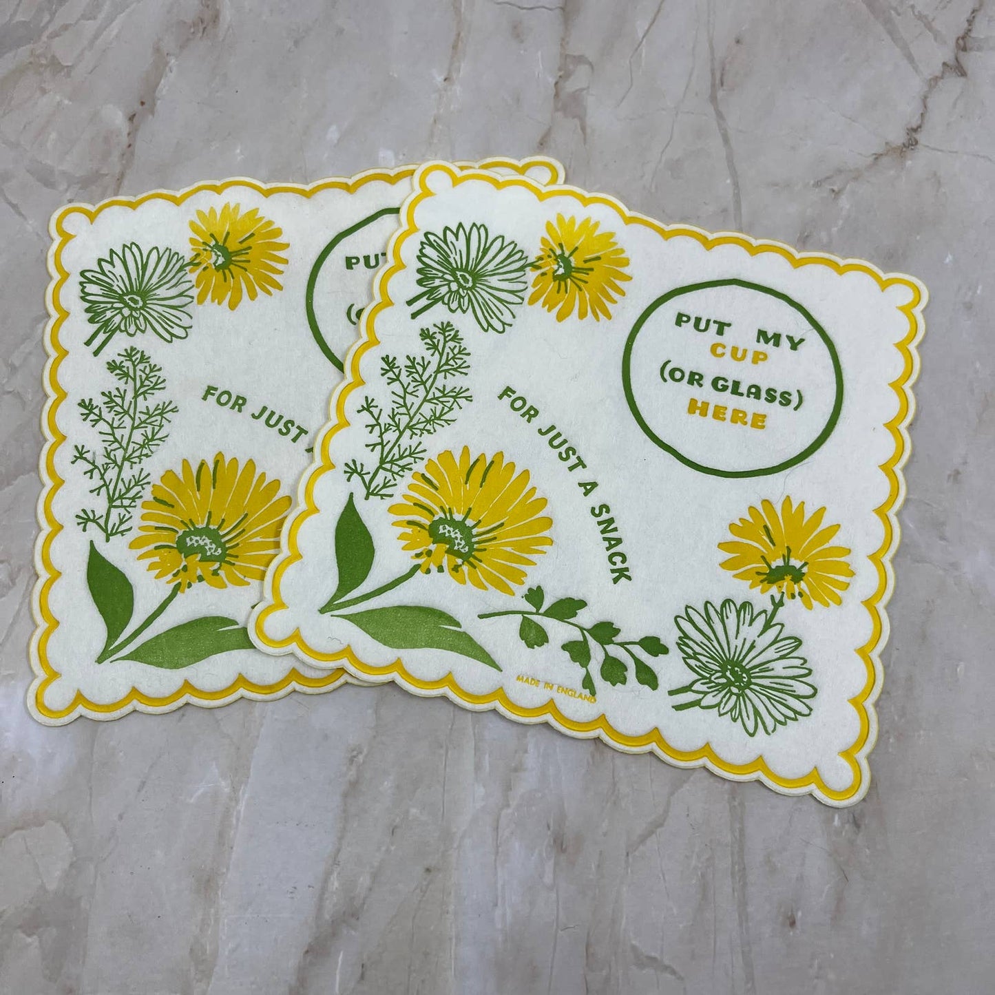 Put My Cup Here Napkin Yellow Daisies Black Eyed Susans England Set of 2 TJ1